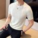 Summer Ice Silk Thin Knitted Short-sleeved T-shirt Hollow Pattern Men's Round Neck T-shirt Elastic Cotton Hollow Mesh Base_viptrois.com