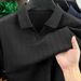 Men's Short Sleeve T-Shirt V-Neck Solid Color Seagull Collar Fashion Top for Middle-Aged New Summer Style Versatile Lapel_viptrois.com
