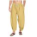 Men's Cotton And Linen Harem Pants, Drawstring Casual Capri Pants, Light And Loose Beach Yoga Pants_viptrois.com