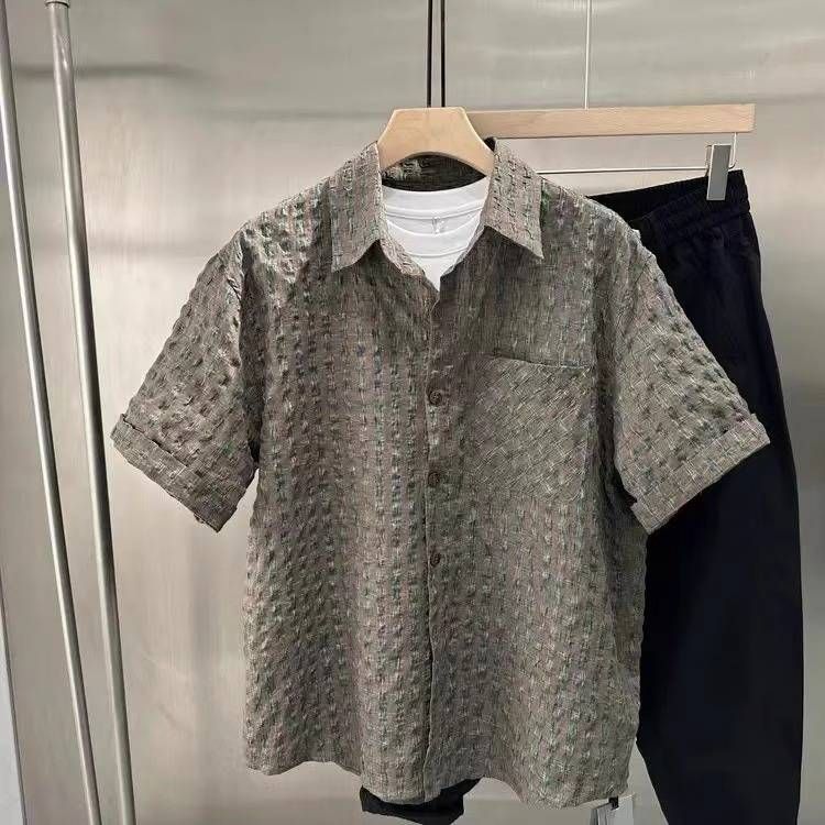 This Summer's New Japanese Retro Three-dimensional Checkered Short-sleeved Shirt Is A Versatile Loose And Thin Shirt For Men_viptrois.com