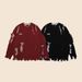Men's Distressed Knit Sweater - Oversized High Street Fashion Pullover With Retro Asymmetrical Design, Warm Winter Casual Crewneck Jumper_viptrois.com