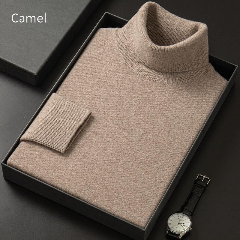 Men's Slim Fit High Neck Sweater - Warm Knit Pullover For Autumn & Winter, Solid Color Casual Wear_viptrois.com