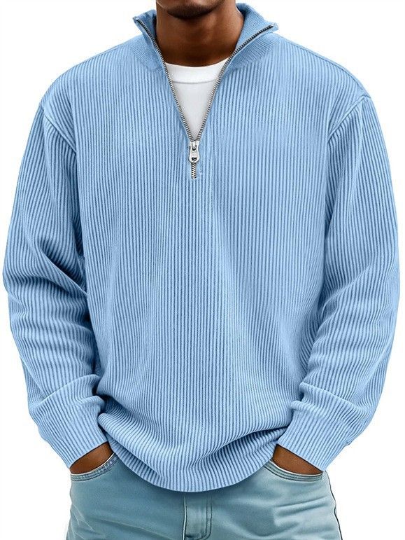 2026 Autumn/Winter New Men's Casual Round-neck Zip Cotton Canvas Long-Sleeve Polo Shirt Sweatshirt_viptrois.com