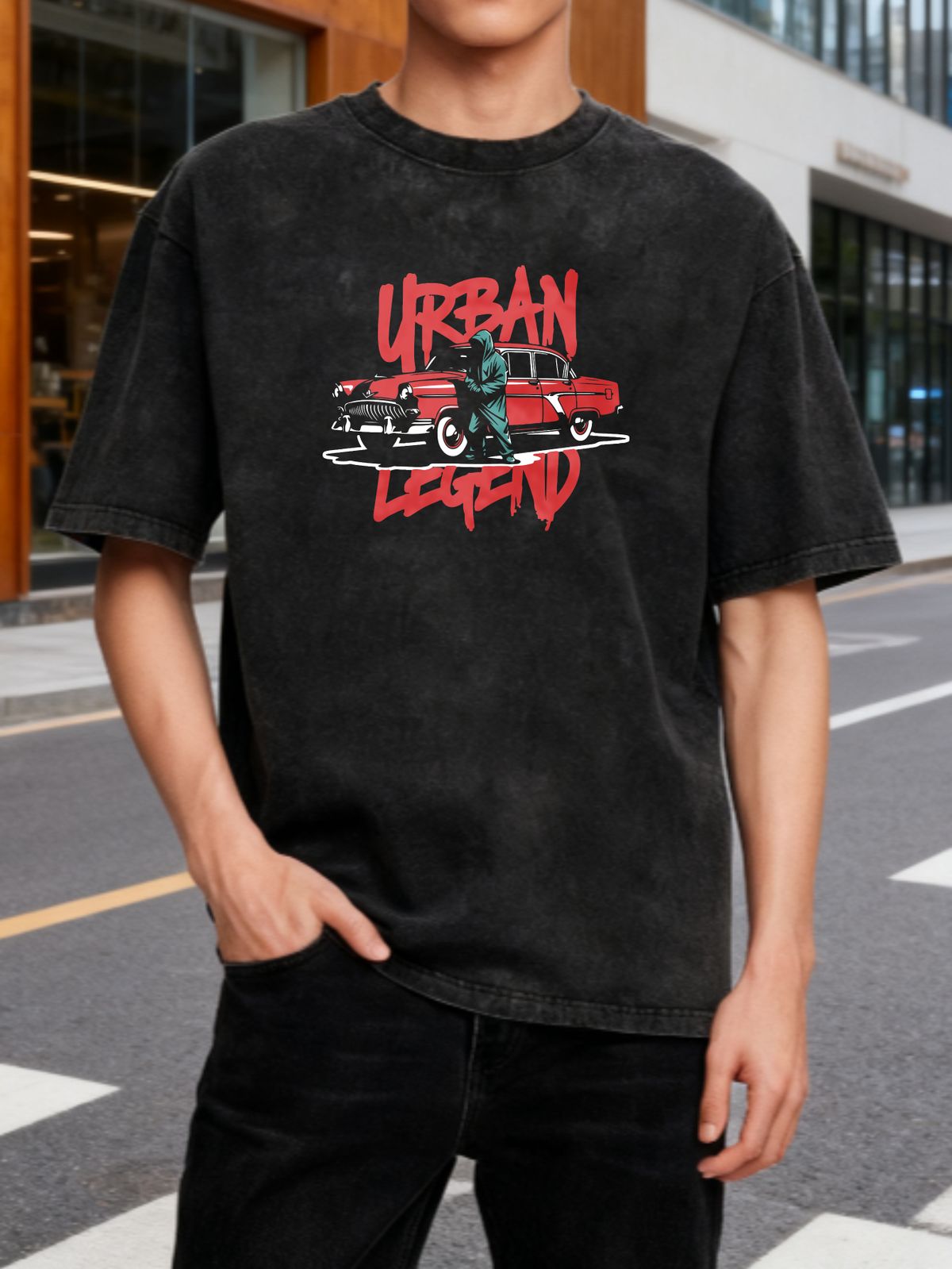 Urban Style T Shirt Urban Legend Graphic Design Distressed Cotton Oversized Fit Men Streetwear Casual Wear_viptrois.com