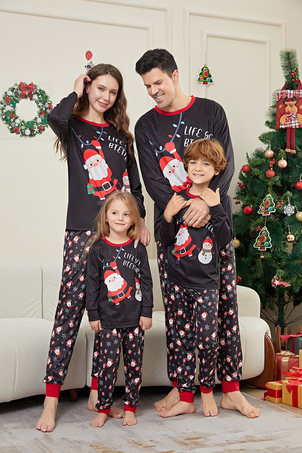 Christmas Santa Snowman Snowflake letters Christmas family suit printed homewear pajamas_viptrois.com