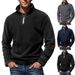 Autumn And Winter Men's Polar Fleece Top Solid Color Simple Casual Stand Collar Pullover Sweater_viptrois.com