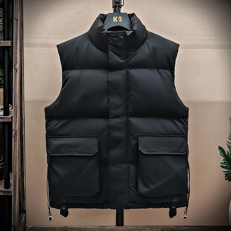 Unisex Stand Collar Vest – Lightweight Winter Puffer Sleeveless Jacket For Streetwear & Layering (Black/Grey/Cream, M-4XL)_viptrois.com