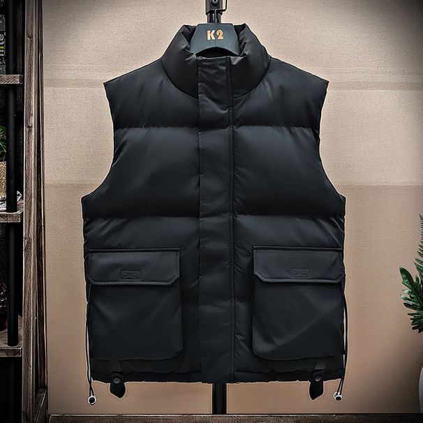 Unisex Stand Collar Vest – Lightweight Winter Puffer Sleeveless Jacket For Streetwear & Layering (Black/Grey/Cream, M-4XL)_viptrois.com