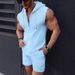Men's Clothing New Fashion Men's Hooded Suit Zipper T Shirt Plaid Sleeveless Vest Shorts Men's Casual Two Piece Suit_viptrois.com