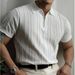 Men's Retro Knit Polo Shirt – Zip-Up Collar, Striped Texture, Breathable & Stretch Fit (Black/White, M-Xxxl)_viptrois.com