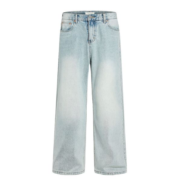 Washed Light Color Jeans Punk Street Style Loose Straight Long Men's Distressed Casual Wide Leg Pants_viptrois.com