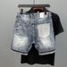 Men's Clothing Denim Shorts Men Summer Loose Trendy Print Contrast Color Multi Pocket Workwear Casual Shorts Men's Mid Length Pants_viptrois.com