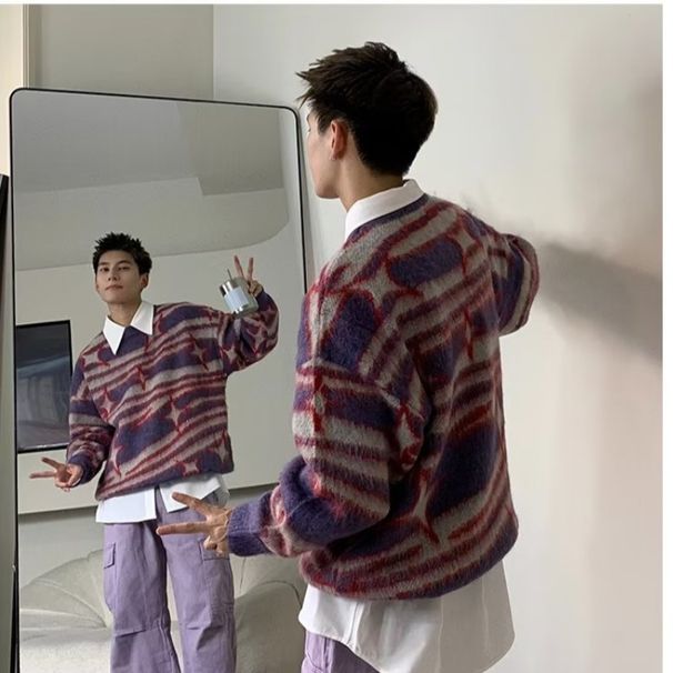 Autumn And Winter Jacquard Round Neck Sweater Men's Pullover Contrasting Zebra Print Knit Sweater_viptrois.com
