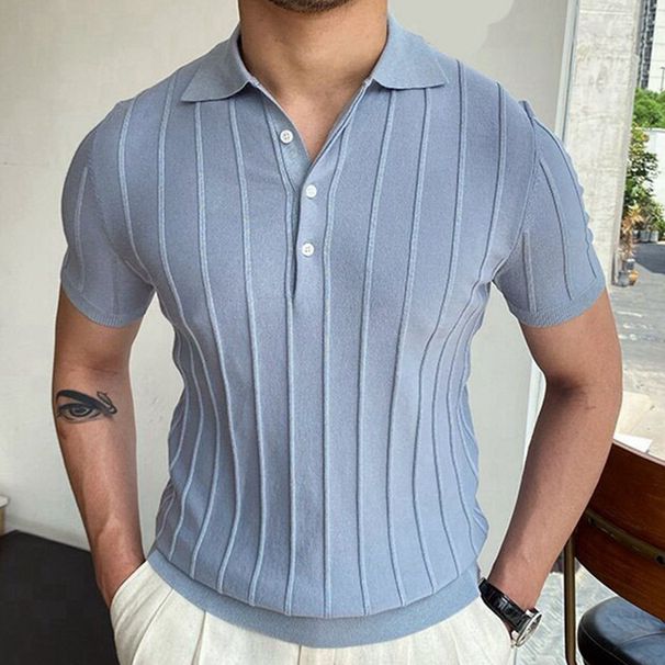 New Men's Fashion Elegant Solid Color Knit Turn-Down Collar Short Sleeve Business Polo Shirt Men SY0109_viptrois.com