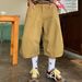 Men's Vintage Washed Cargo Jeans, Loose Fit Wide Leg 7/10 Length Casual Trousers In White & Black Relaxed Wide Leg Cut_viptrois.com