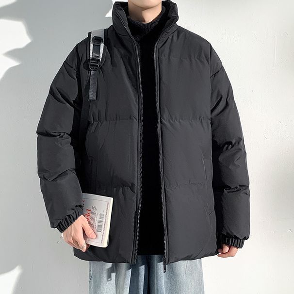 Unisex Winter Padded Jacket With Thickened Warm Polyester Filling, Stand Collar, Loose Fit, Side Pockets For Men & Women_viptrois.com