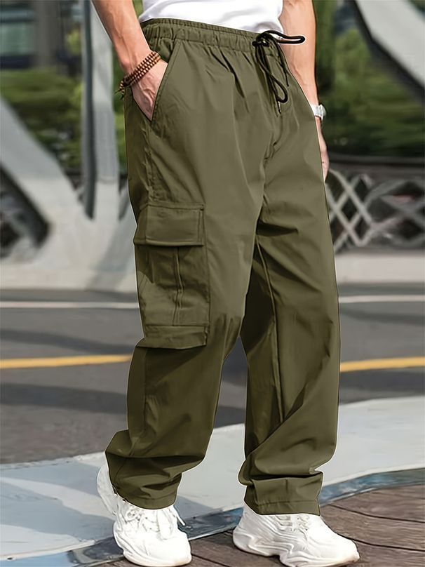 Men's Clothing Spring And Summer New Men's Overalls European And American Foreign Trade Drawstring Multi Pocket Casual Trousers_viptrois.com