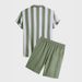 Men's Clothing Casual Short Sleeved Striped Shirt Drawstring Shorts Beach Suit_viptrois.com