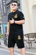 Men's Clothing Fat man plus size lapel t-shirt short-sleeved suit summer oversized shorts sweatpants two-piece suit 195_viptrois.com