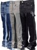 Men's Clothing 24 Fashion Overalls Hot Selling Elastic Patch Denim Layered Flared Pants_viptrois.com