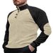 2025 Spring Autumn Fashion Men's Stand Collar Half Button Splicing Raglan Sleeve Casual Corduroy Sweatshirts_viptrois.com