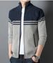Korean-Inspired Fleece-Lined Stand Collar Knit Cardigan – Winter Plush Zippered Jacket For Men (5 Sizes, 3 Colors, Relaxed Fit)_viptrois.com