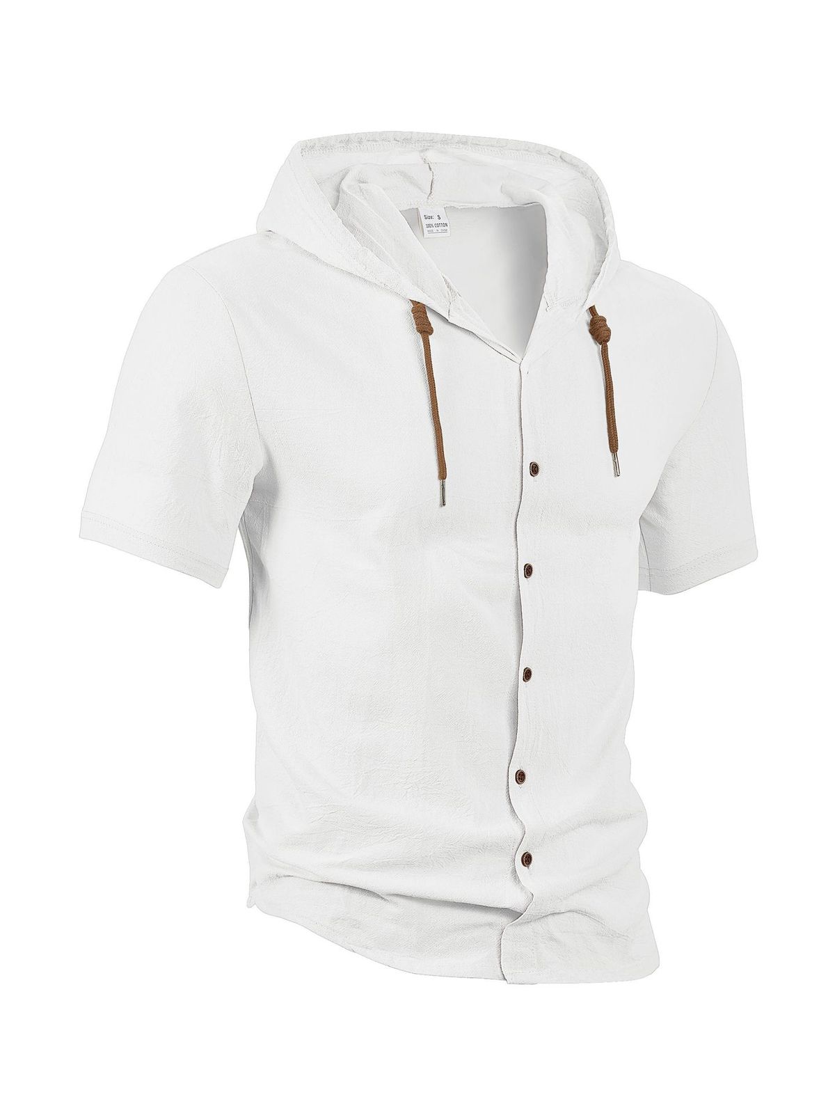 Men's Solid-color Cotton And Linen Cardigan, Trendy And Versatile, Loose And Lightweight, Casual Short-sleeved Men's Shirt, Hooded Jacket_viptrois.com