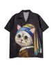 Men's Clothing Trendy Brand High End Hong Kong Style Short Sleeved Shirt Men's Personality Creative Cartoon Casual Loose Beach Flower Shirt Women_viptrois.com