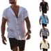 Men's Clothing Solid Color Cotton And Linen Cardigan Loose Short Sleeved Pocket Simple Casual Shirt_viptrois.com