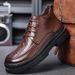 European Warm Series Martin Autumn British Style High Top Ankle Casual Work Thick Sole Leather Men's Fleece Lined Cotton Boots_viptrois.com