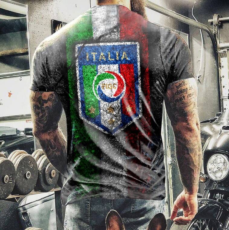 Men's Italian Football Team Printed Fashion Casual T-shirt Large Size Short Sleeve Top_viptrois.com