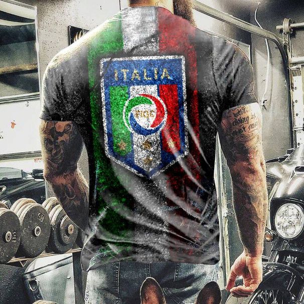 Men's Italian Football Team Printed Fashion Casual T-shirt Large Size Short Sleeve Top_viptrois.com