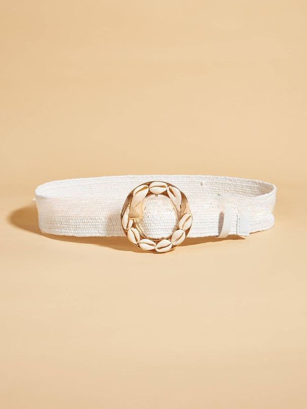 Women Braided Belts New Beach Holiday Style Shell Buckle Pp Straw Woven Ladies Decorative Belt_viptrois.com