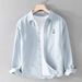 Men's Clothing Spring And Autumn Casual Cotton Long-sleeved Shirt Versatile Bear Embroidery Trendy Loose Shirt_viptrois.com