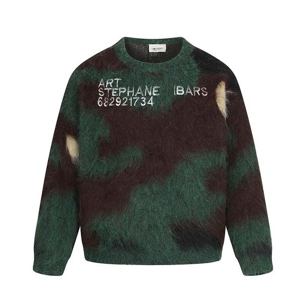 2026 High Street American Letter Contrasting Color Seahorse Hair Crew Neck Long Sleeve Sweater Men's Trendy Brand Loose Casual Knitted Sweater_viptrois.com