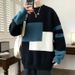 Color Blocking Striped Sweater Round Neck Long Sleeved Base Shirt For Teenagers, Thread Jacket, Knitted Sweater For Men_viptrois.com
