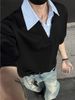 Men's Clothing Two Piece Shirt Collar Short Sleeved Versatile And Handsome Loose Short Sleeved T Shirt_viptrois.com