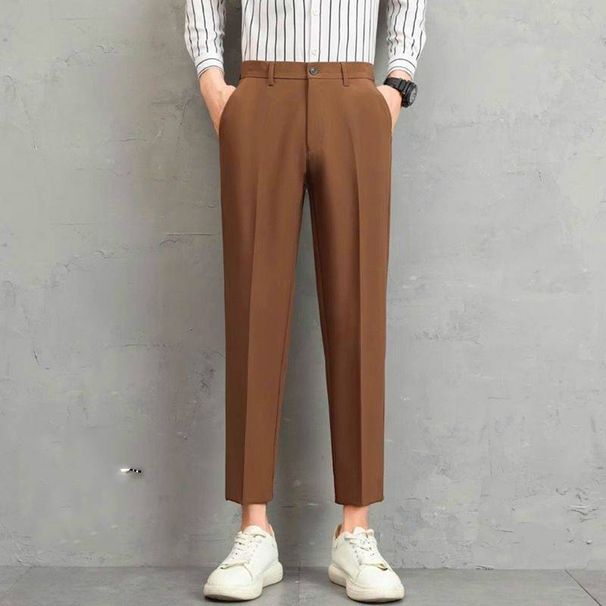 Men's Clothing Men's Ice Silk Nine Point Small Suit Trousers Summer Thin Simple Straight Suit Trousers Advanced Drape Nine Point Casual Trousers_viptrois.com