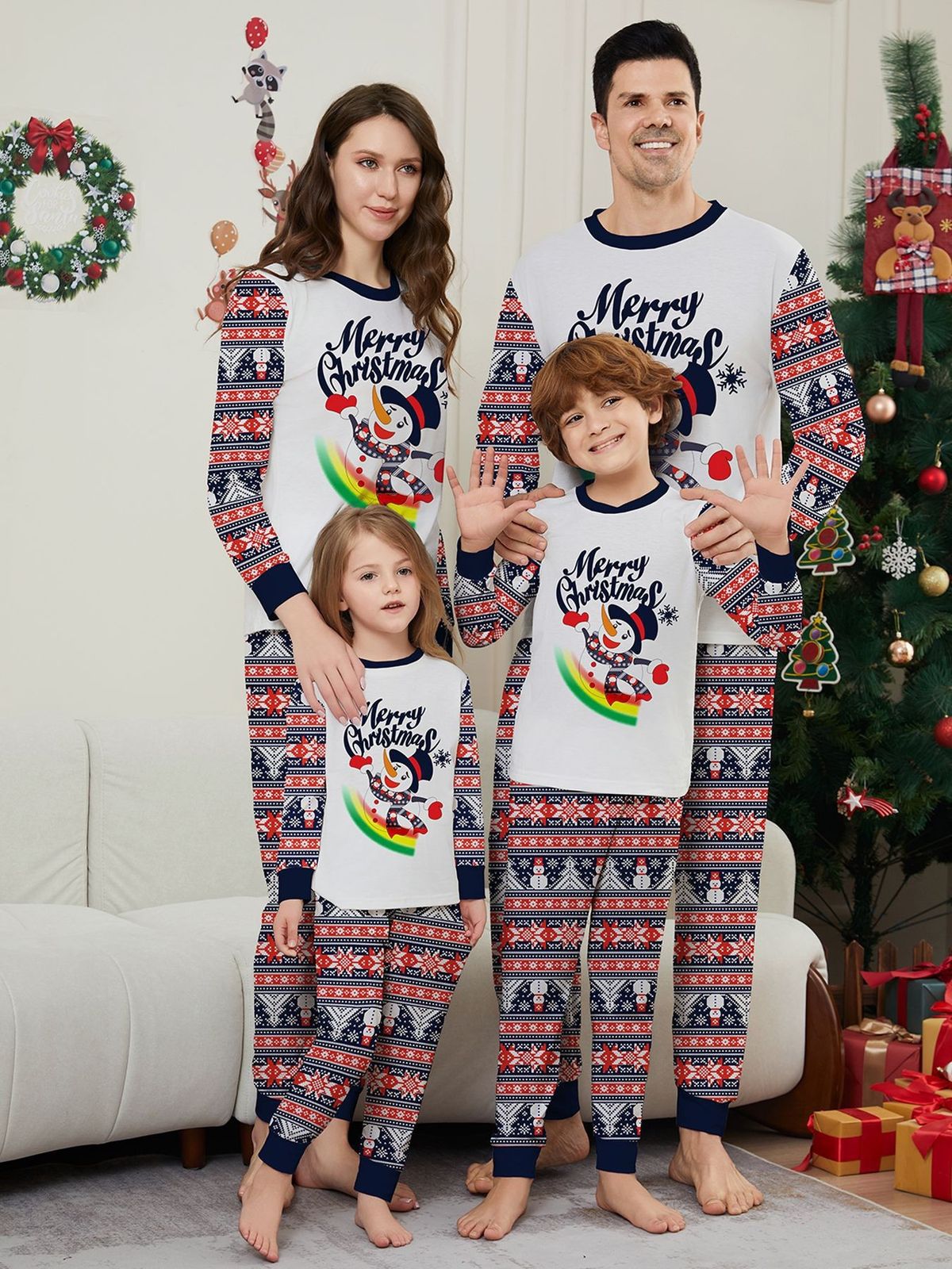 Christmas snowman letters Snowflake Christmas family clothing printed home clothes pajamas_viptrois.com