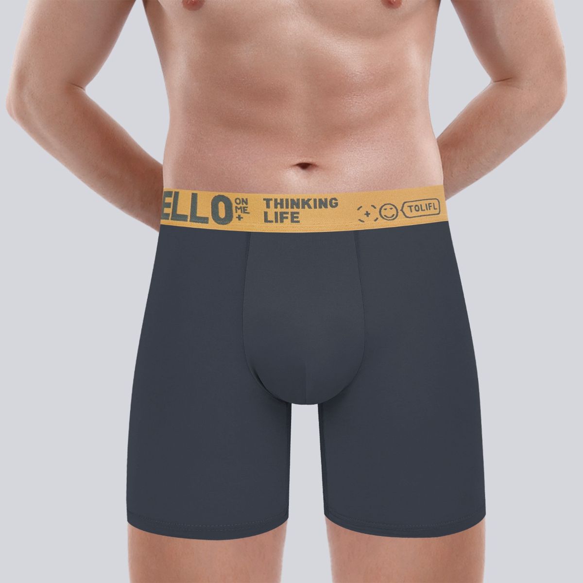 Pulse Cross-Border E-commerce Factory Supply Men's Underwear Simple Long Style European Size Solid Color Mid-Waist Boxer_viptrois.com