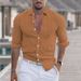 Men's Clothing Men's Summer Cotton And Linen Lapel Beach Shirt Long Sleeve Solid Color Holiday Clothing_viptrois.com