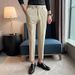 Summer Men's Dress Trousers Straight Leg Flowy Fit Elastic Sides 9/10 Cropped British Style_viptrois.com