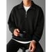 Classic American Crewneck Sweatshirt – Minimalist Pullover With Polo Collar (Black/White, M-XXL)_viptrois.com