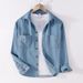Spring And Autumn Casual Men's Denim Long Sleeved Shirt, Solid Color, Handsome, Simple, Versatile And Fashionable_viptrois.com