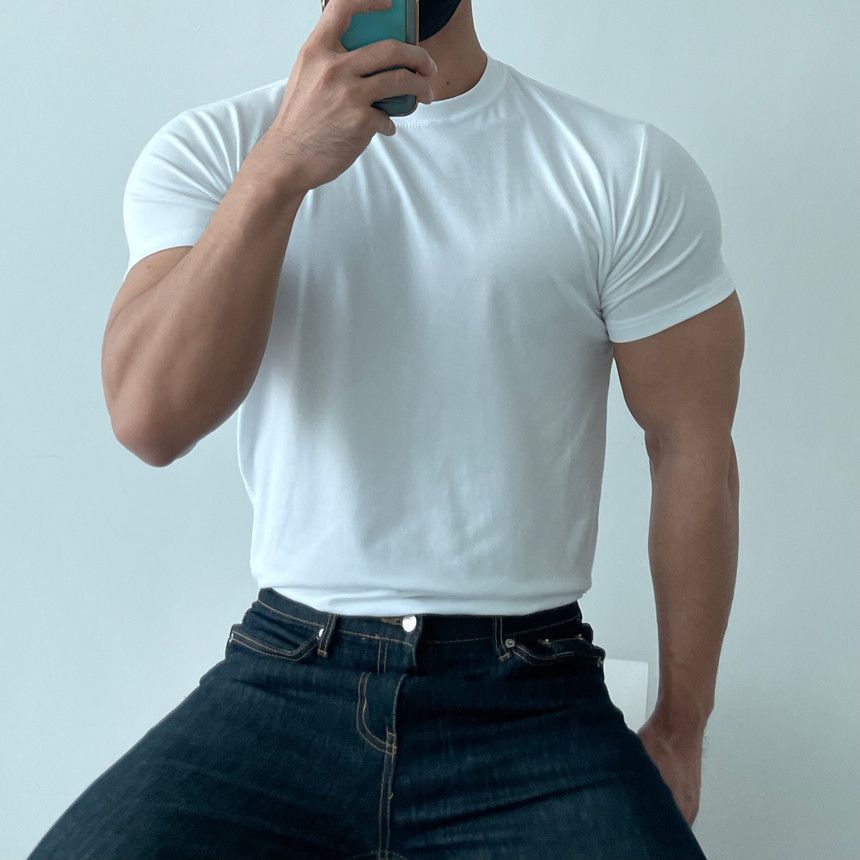 Elastic Hem Training Tee - 93% Cotton High-Stretch Gym Shirt With Breathable Round Neck (Unisex, Quick-Dry, Multi-Sport)_viptrois.com