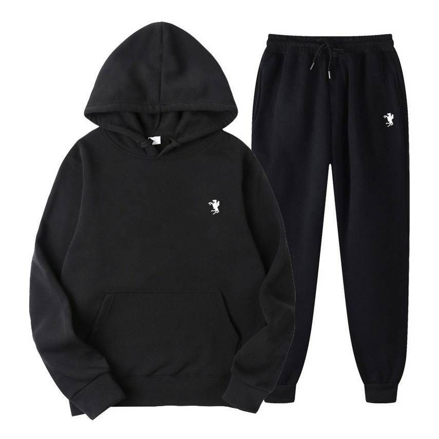 Men's Clothing 2025 European And American Autumn And Winter New Hooded Sweatshirt Pony Print Loose Plus Velvet Suit_viptrois.com