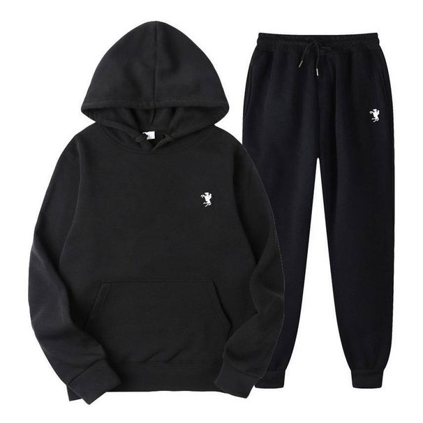 Men's Clothing 2025 European And American Autumn And Winter New Hooded Sweatshirt Pony Print Loose Plus Velvet Suit_viptrois.com