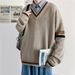 1 Autumn Winter Sweater Men V-Neck Japanese Retro Loose Korean Style Pullover Casual Trendy Brand BF Color Block Knitwear_viptrois.com