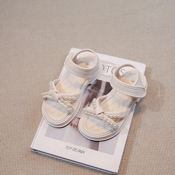 Girls Sandals 2025 Summer New Fashion Soft Bottom Non Slip Little Girl Pearl Princess Shoes Middle And Large Children's Beach Shoes_viptrois.com