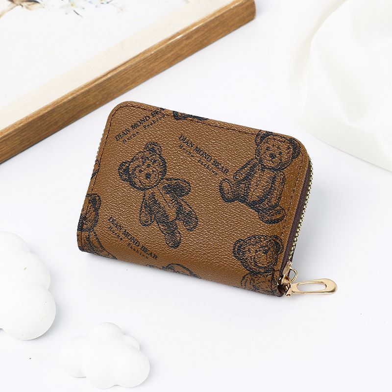 Card Bag Card Cases Fashion Cartoon Bear Print Accordion Card Holder Coin Purse Large Capacity Zipper Accordion Card Holder Card Holder_viptrois.com